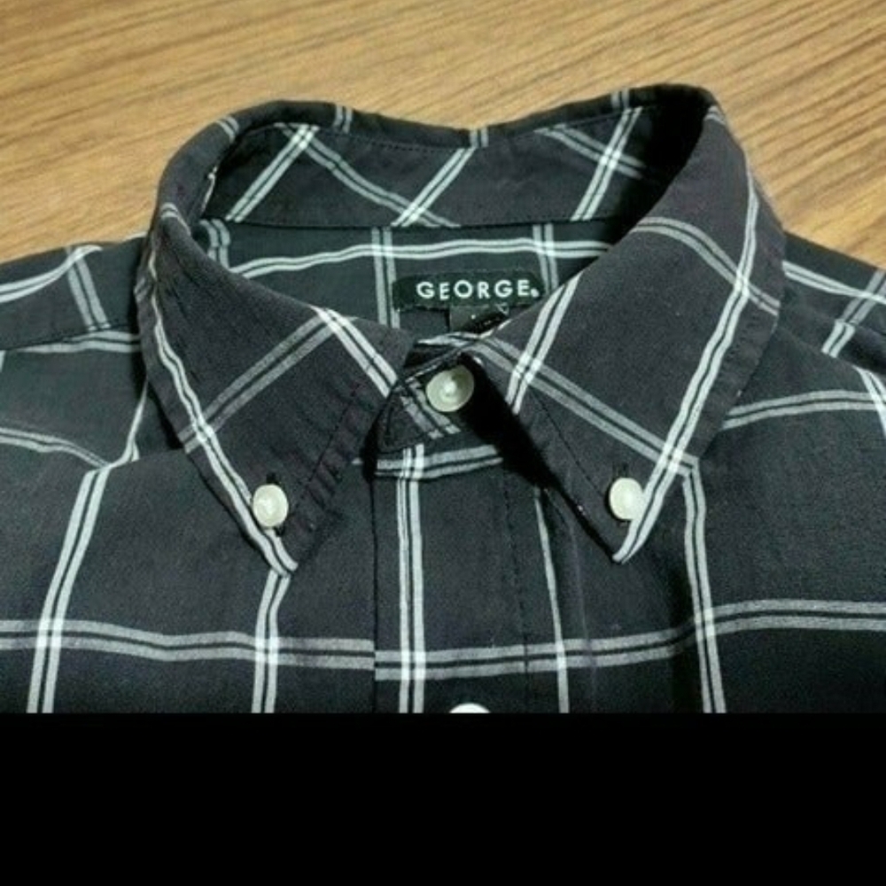 George Men's Black Plaid Shirt